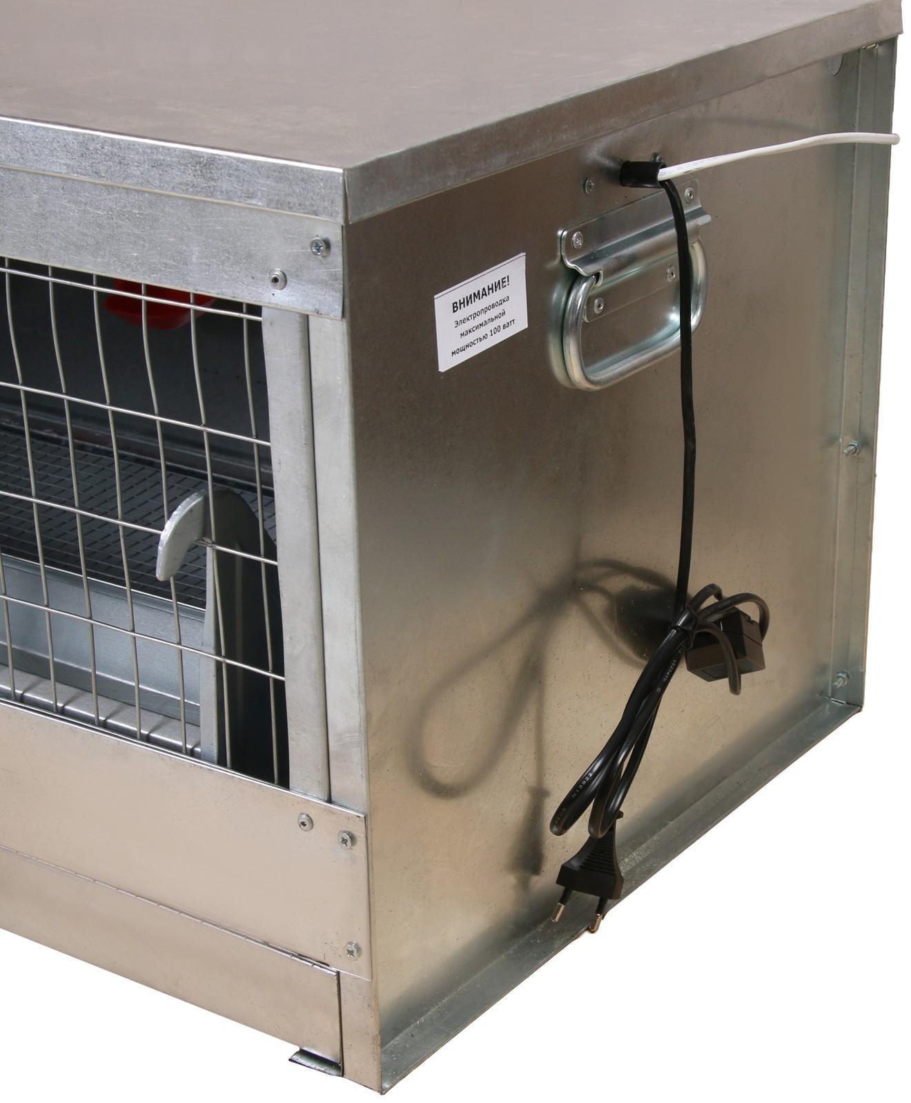 Брудер для цыплят, 100 × 40 × 45 см, с поддоном, кормушкой и поилкой, металлический