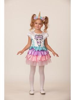 Карнавальный костюм «Единорожка», платье, ободок, р. 28, рост 110 см