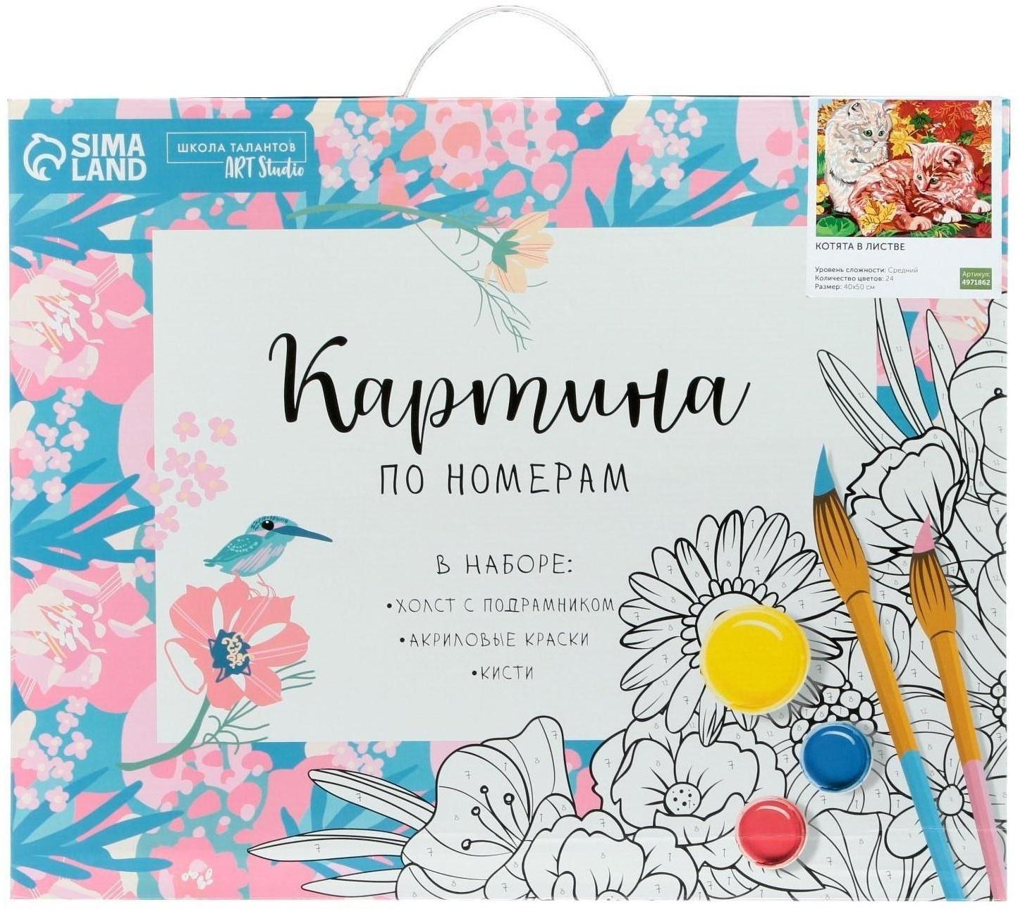 Картина по номерам на холсте с подрамником «Котята в листве» 40×50 см