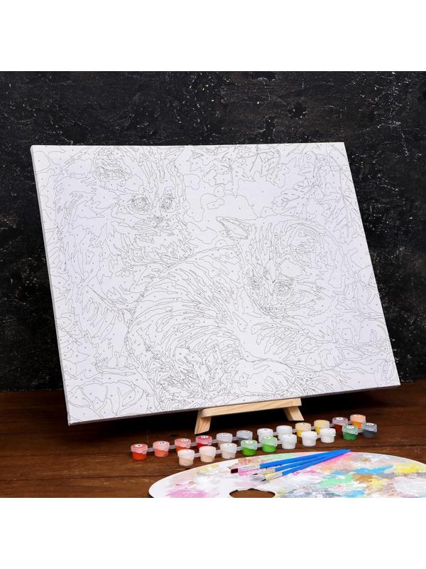 Картина по номерам на холсте с подрамником «Котята в листве» 40×50 см