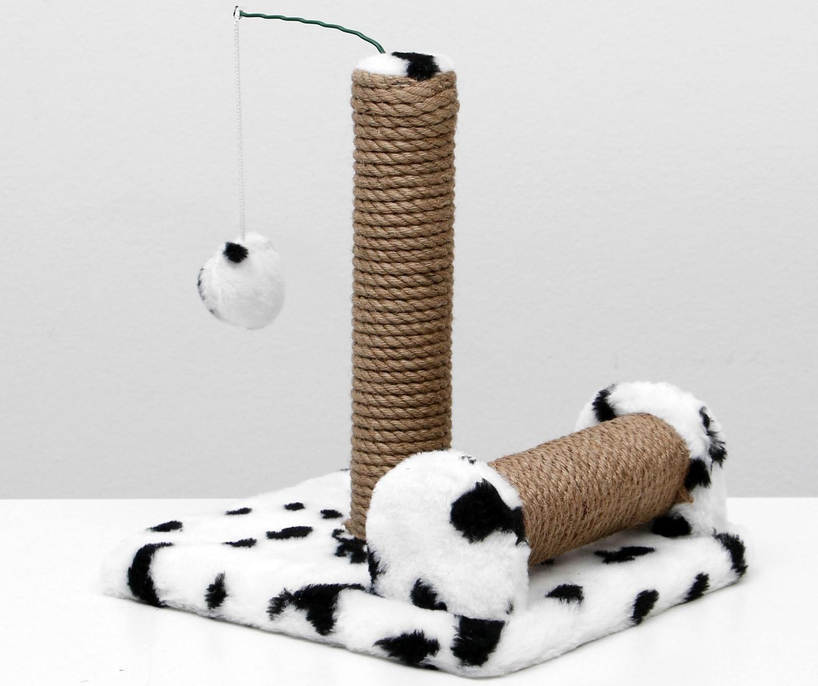Когтеточка двойная для котят на подставке, джут, 30 х 28 х 32 см, далматинец