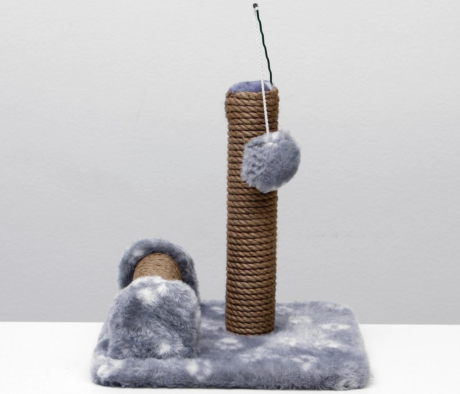 Когтеточка двойная для котят на подставке, джут, 30 х 28 х 32 см, серая с лапками