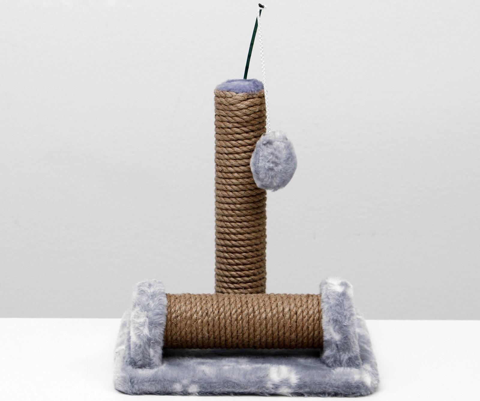 Когтеточка двойная для котят на подставке, джут, 30 х 28 х 32 см, серая с лапками