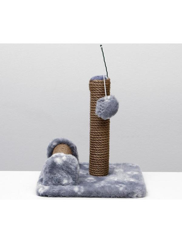 Когтеточка двойная для котят на подставке, джут, 30 х 28 х 32 см, серая с лапками