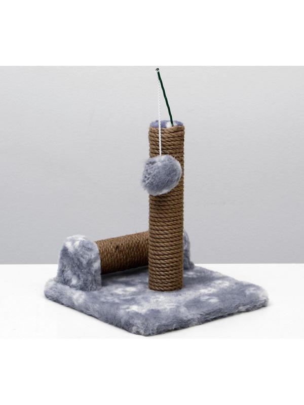 Когтеточка двойная для котят на подставке, джут, 30 х 28 х 32 см, серая с лапками