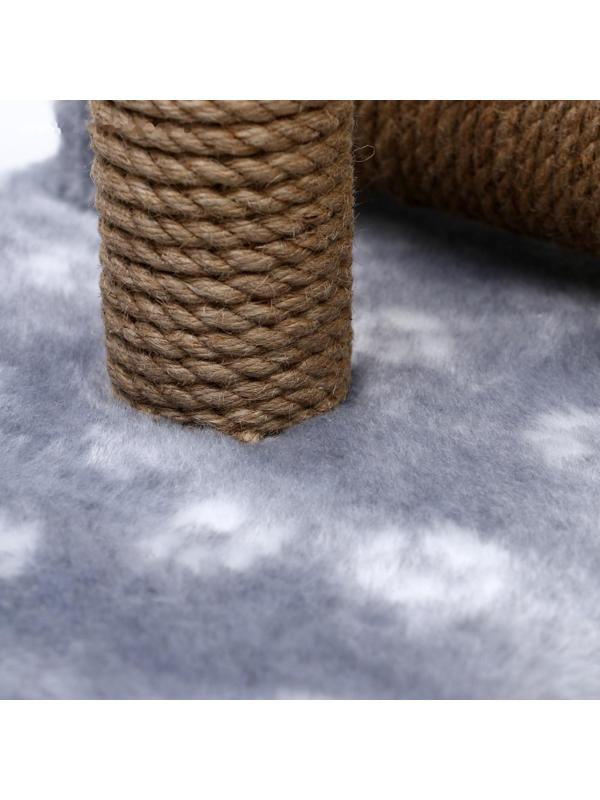 Когтеточка двойная для котят на подставке, джут, 30 х 28 х 32 см, серая с лапками