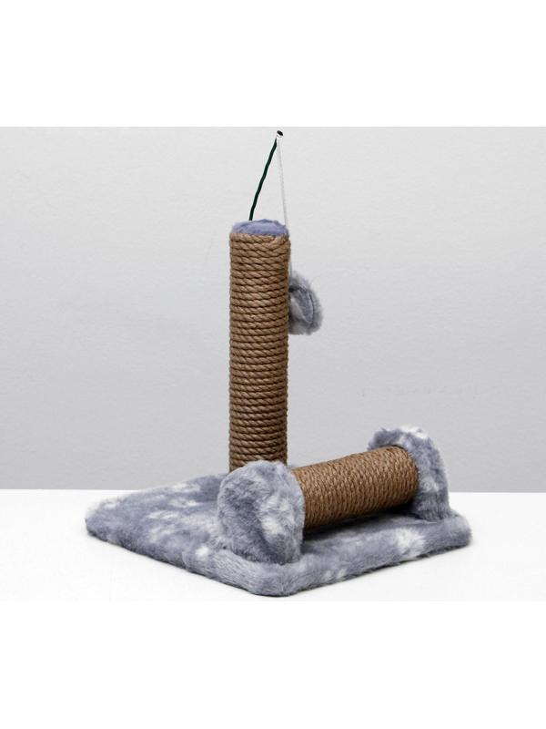 Когтеточка двойная для котят на подставке, джут, 30 х 28 х 32 см, серая с лапками