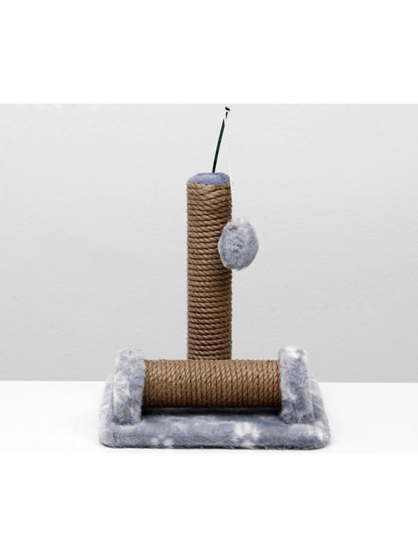 Когтеточка двойная для котят на подставке, джут, 30 х 28 х 32 см, серая с лапками