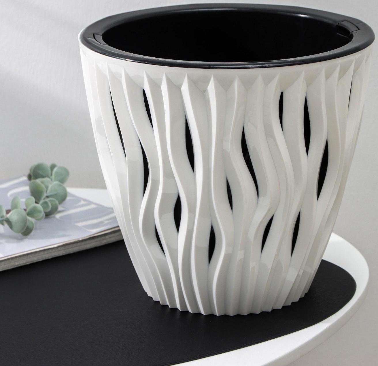 Кашпо для цветов со вставкой «Вдохновение», 7,5 л, цвет белый/чёрный