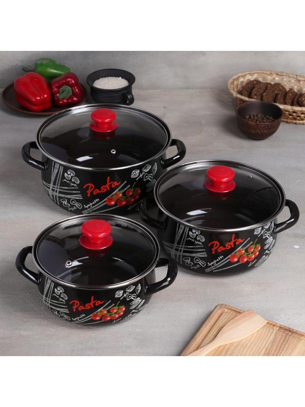 Набор кастрюль «Болоньезе», 3 предмета: 2 л, 3 л, 4 л, d=20,5/23/26 см, индукция, цвет чёрный