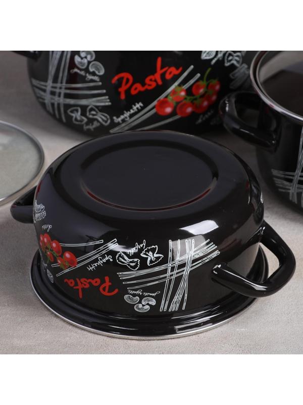 Набор кастрюль «Болоньезе», 3 предмета: 2 л, 3 л, 4 л, d=20,5/23/26 см, индукция, цвет чёрный