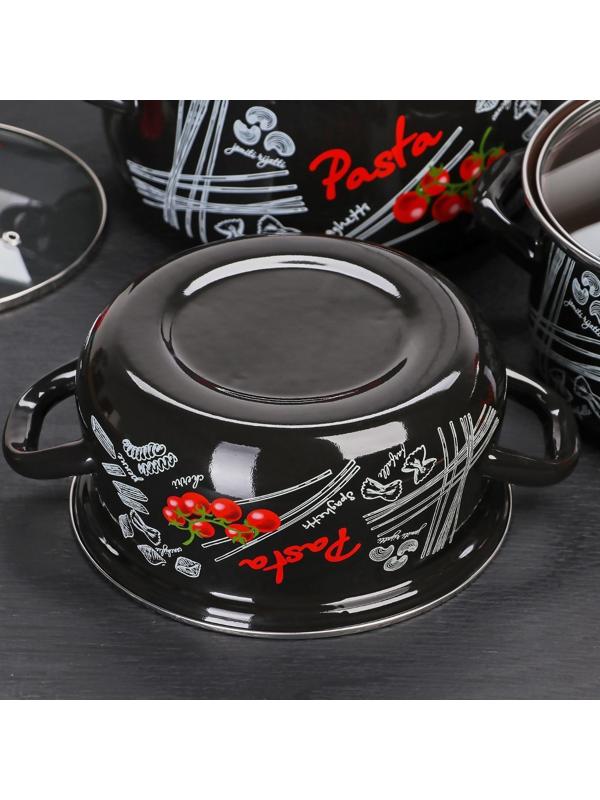 Набор кастрюль «Болоньезе», 3 предмета: 2 л, 3 л, 4 л, d=20,5/23/26 см, индукция, цвет чёрный