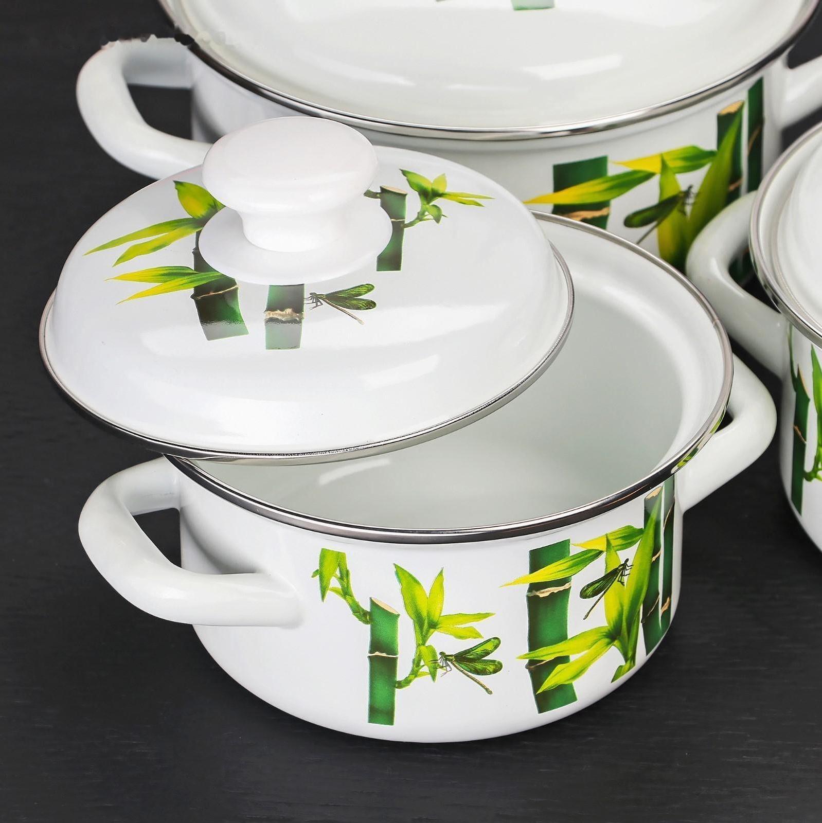 Набор кастрюль «Бамбук», 3 предмета: 1 л, 1,5 л, 2,3 л, цвет белый