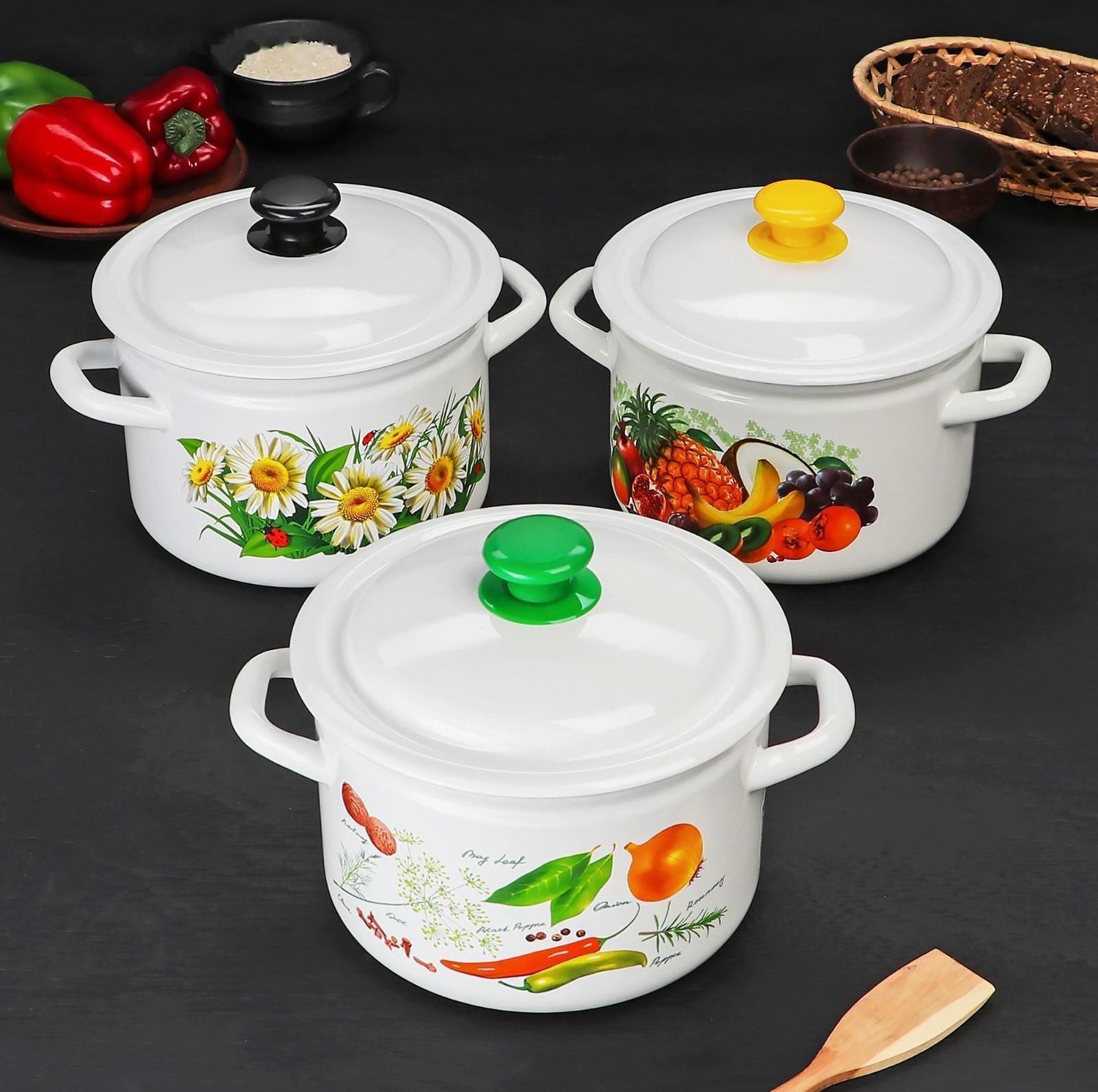 Кастрюля цилиндрическая, 4 л, индукция, деколь МИКС, цвет белый