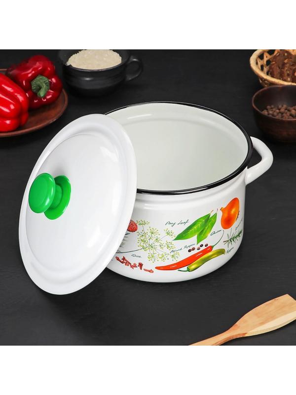 Кастрюля цилиндрическая, 4 л, индукция, деколь МИКС, цвет белый