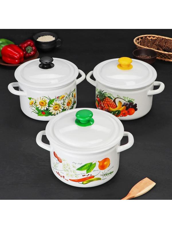 Кастрюля цилиндрическая, 4 л, индукция, деколь МИКС, цвет белый