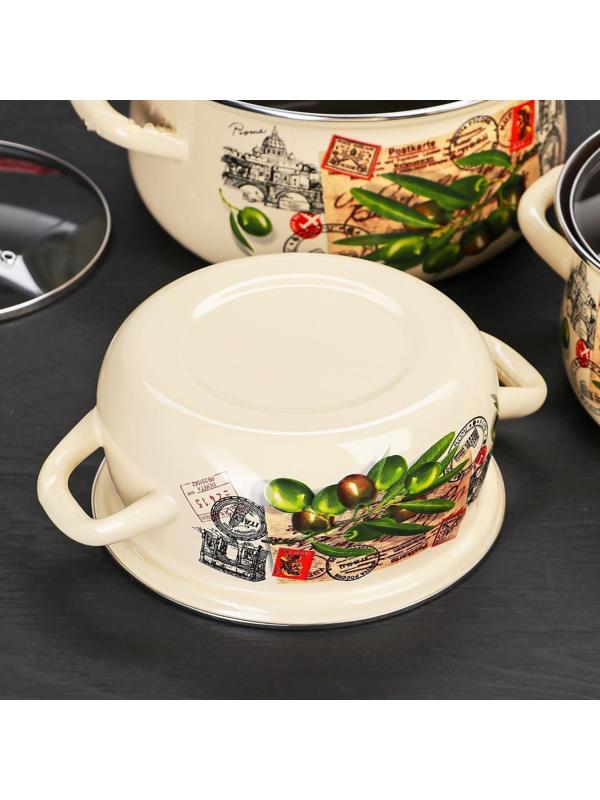 Набор кастрюль «Римские каникулы», 3 предмета: кастрюли 2 л, 3 л, 4 л, крышки, цвет бежевый