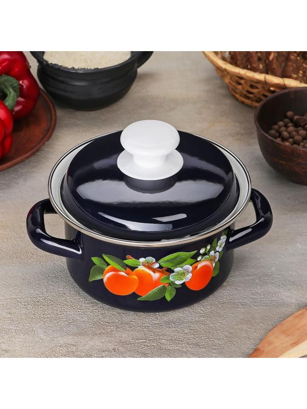 Кастрюля цилиндрическая, 1 л, деколь МИКС, индукция, цвет тёмно-синий