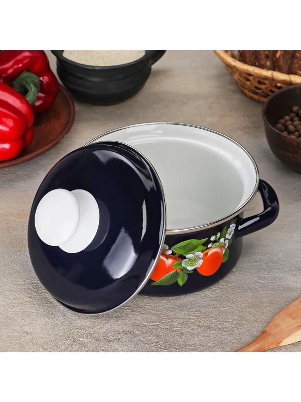 Кастрюля цилиндрическая, 1 л, деколь МИКС, индукция, цвет тёмно-синий