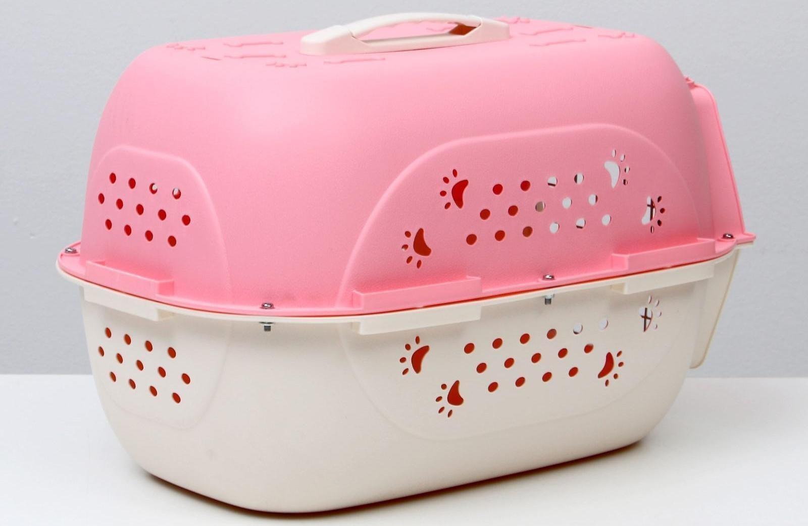 Переноска пластиковая, 47,5 х 33 х 31 см, розовая