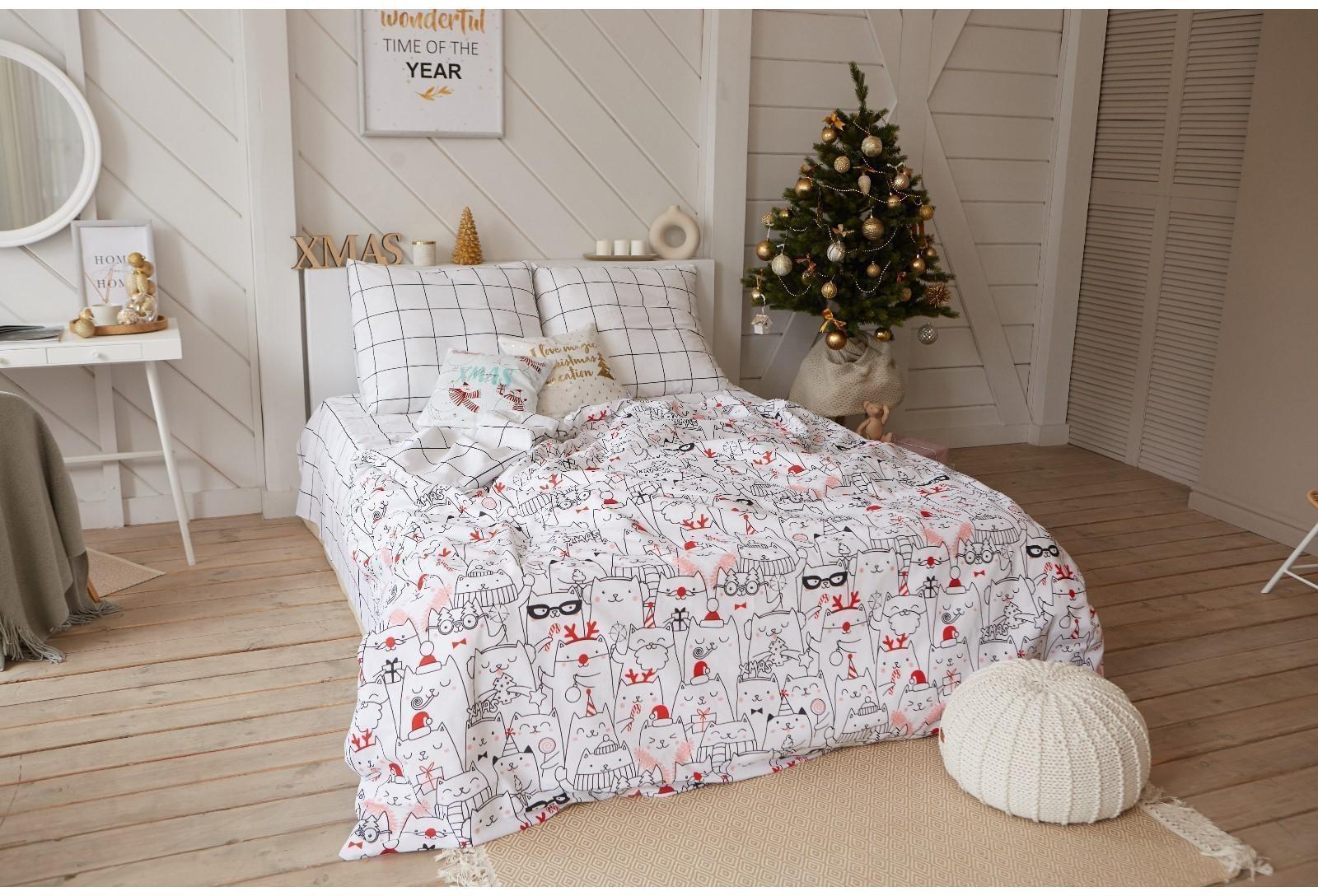 Постельное белье Этель 2 сп Xmas cat 175*215 см, 200*220 см, 70*70 см - 2 шт