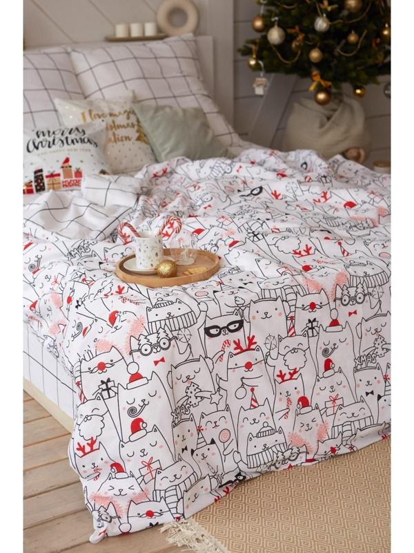 Постельное белье Этель 2 сп Xmas cat 175*215 см, 200*220 см, 70*70 см - 2 шт