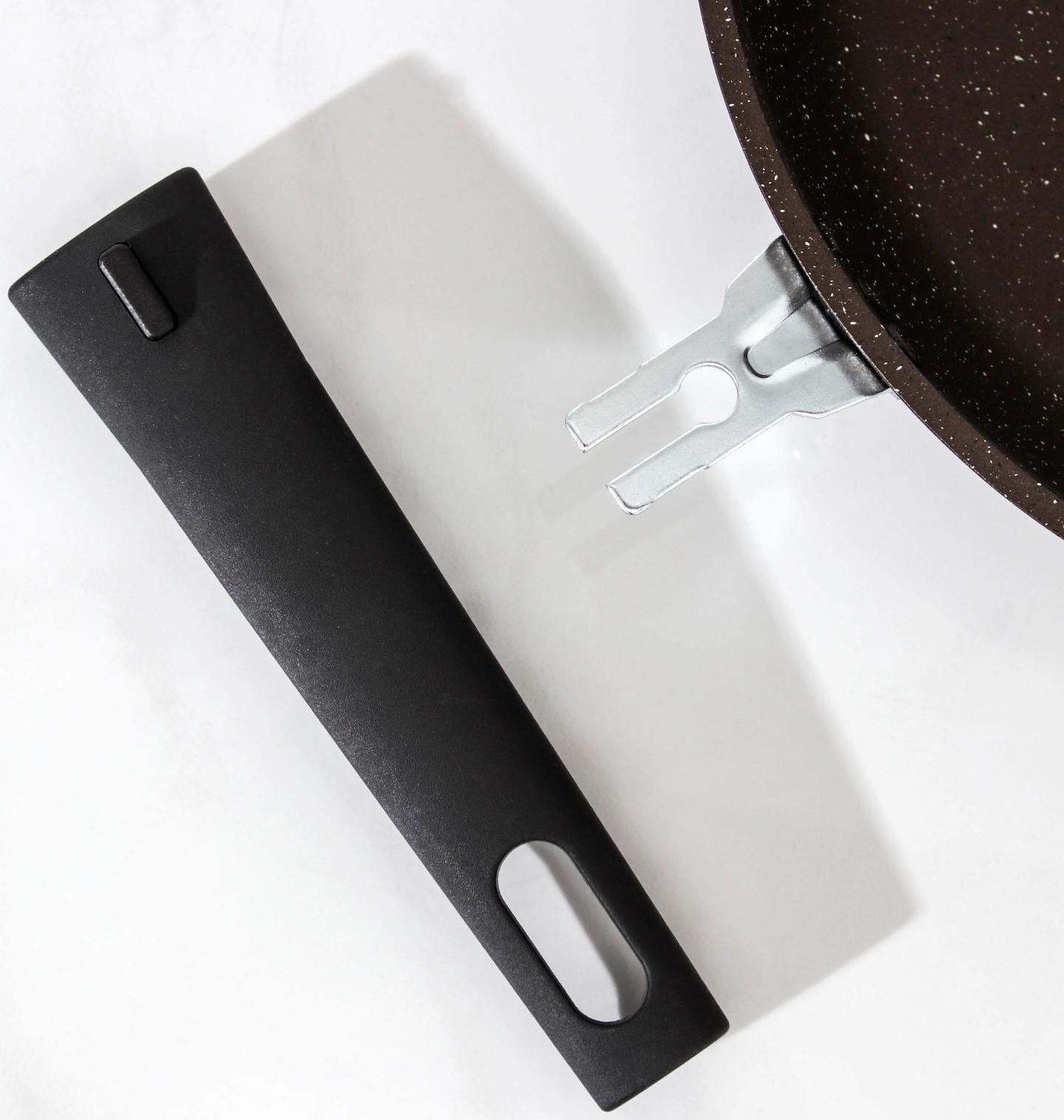 Сковорода, d=26 см, съёмная ручка, стеклянная крышка, антипригарное покрытие, цвет кофейный мрамор