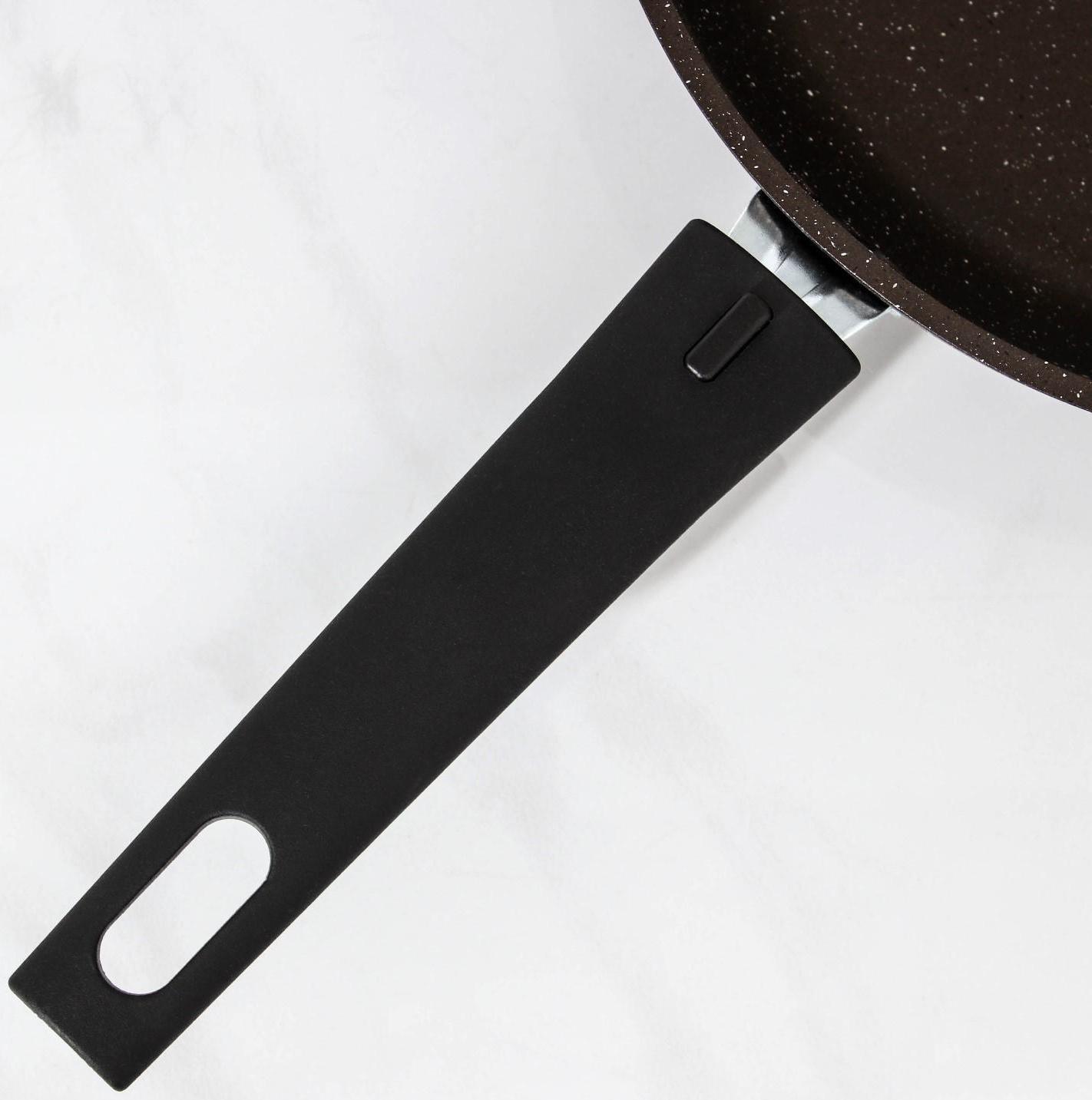 Сковорода, d=26 см, съёмная ручка, стеклянная крышка, антипригарное покрытие, цвет кофейный мрамор