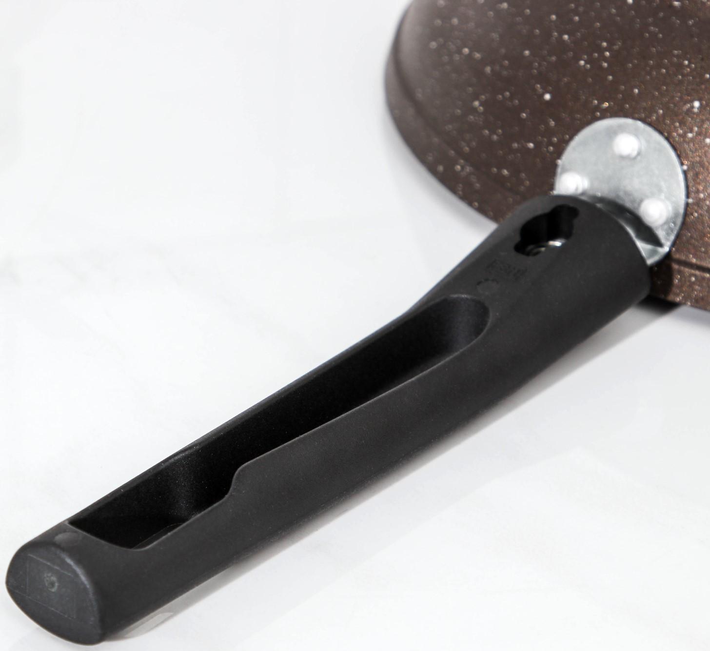 Сковорода, d=26 см, съёмная ручка, стеклянная крышка, антипригарное покрытие, цвет кофейный мрамор