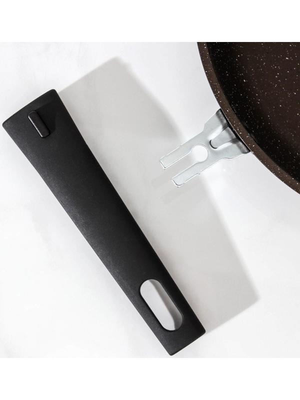 Сковорода, d=26 см, съёмная ручка, стеклянная крышка, антипригарное покрытие, цвет кофейный мрамор