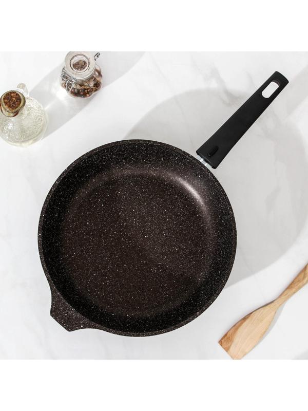 Сковорода, d=26 см, съёмная ручка, стеклянная крышка, антипригарное покрытие, цвет кофейный мрамор