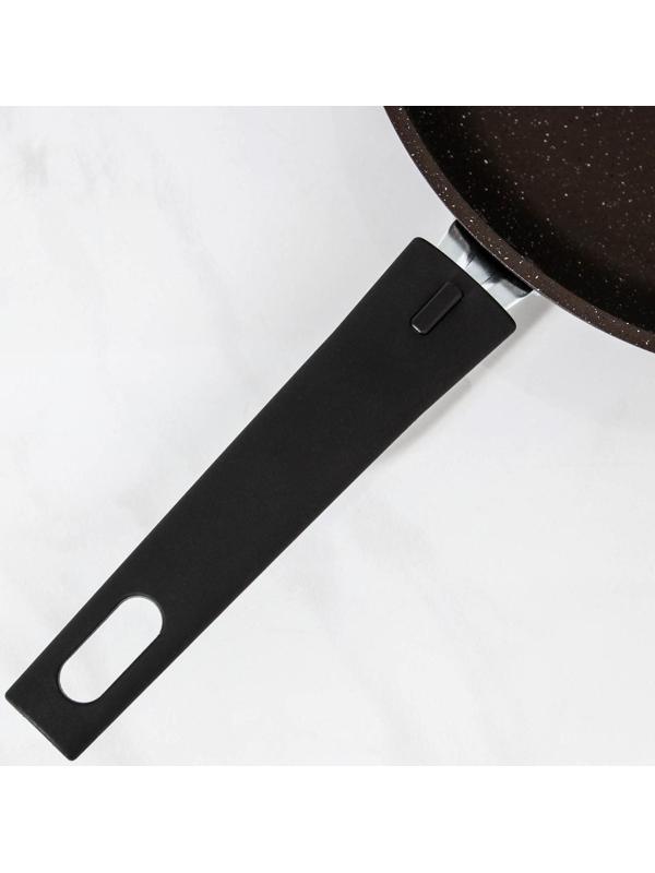 Сковорода, d=26 см, съёмная ручка, стеклянная крышка, антипригарное покрытие, цвет кофейный мрамор