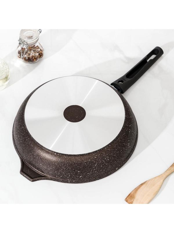 Сковорода, d=26 см, съёмная ручка, стеклянная крышка, антипригарное покрытие, цвет кофейный мрамор