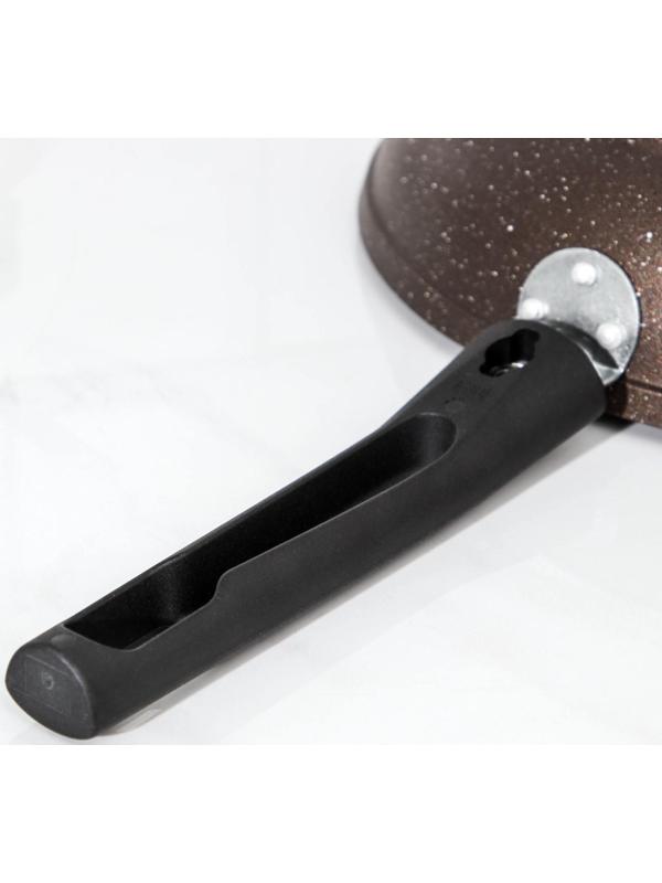 Сковорода, d=26 см, съёмная ручка, стеклянная крышка, антипригарное покрытие, цвет кофейный мрамор