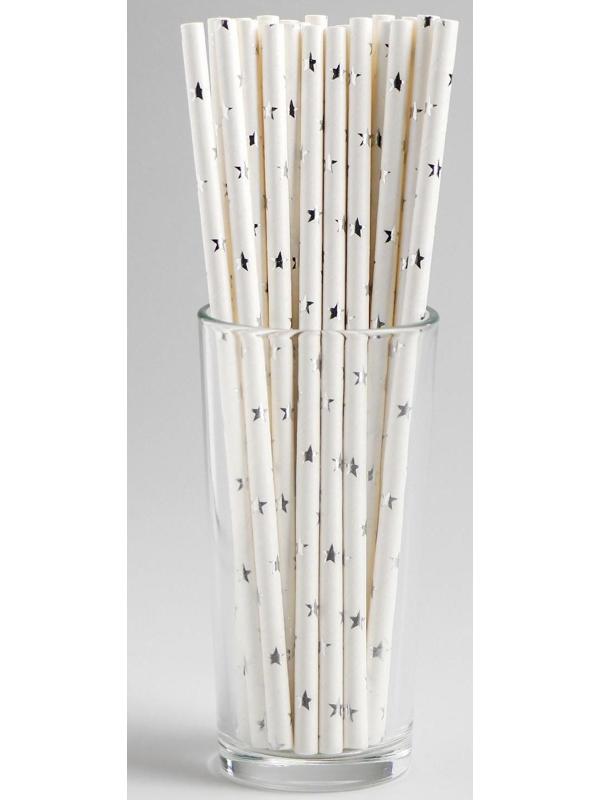 Трубочки для коктейля «Звёзды», набор 25 шт., цвет серебряный