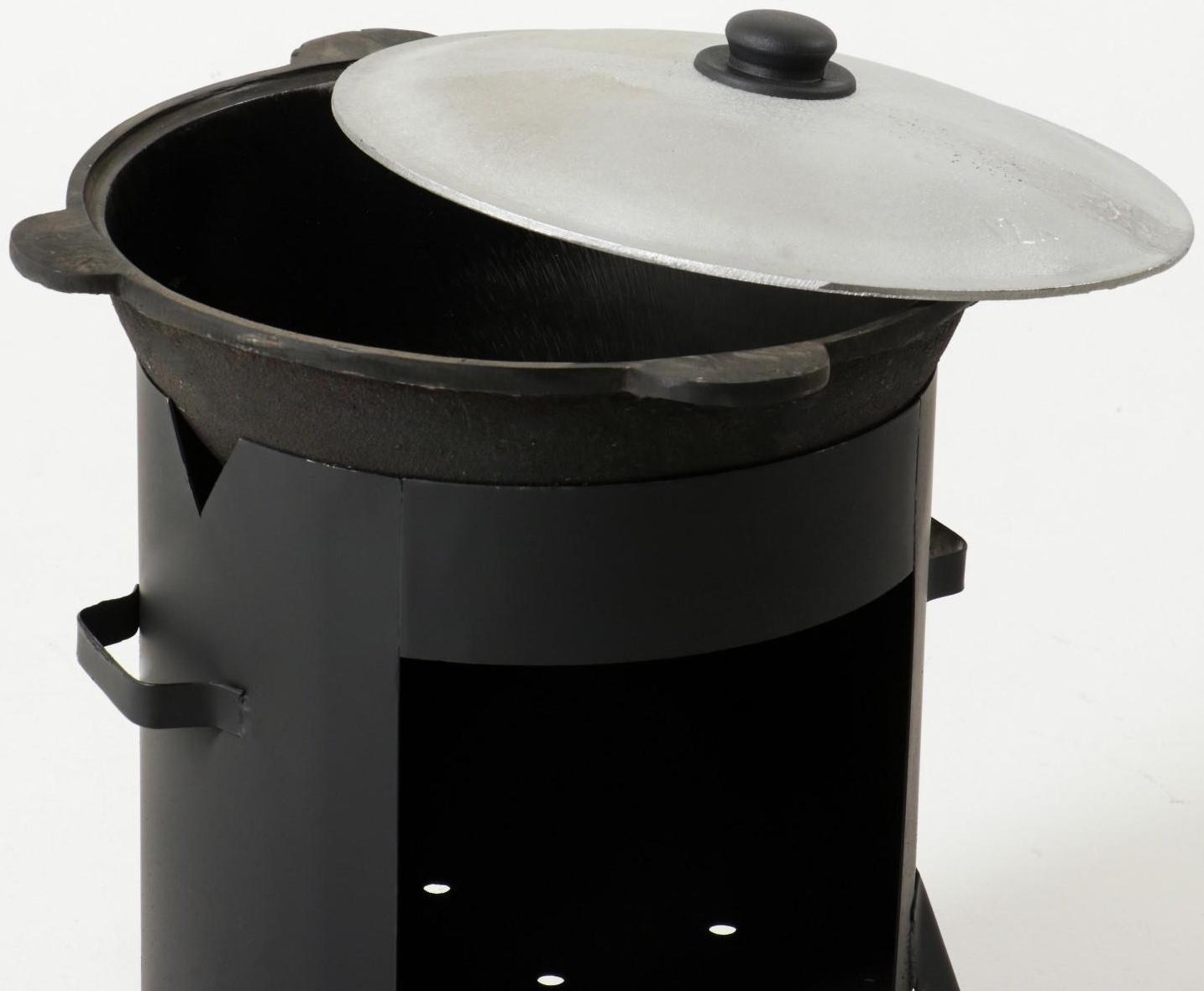 Набор для плова: казан 12л, печь под казан, шумовка 47см, поварешка 47см, ляган 33см