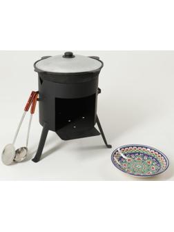 Набор для плова: казан 12л, печь под казан, шумовка 47см, поварешка 47см, ляган 33см