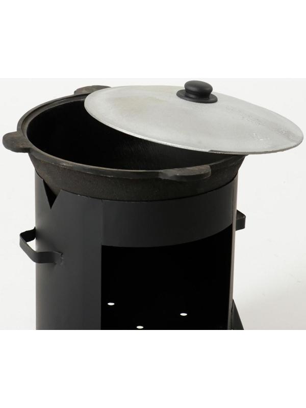 Набор для плова: казан 12л, печь под казан, шумовка 47см, поварешка 47см, ляган 33см