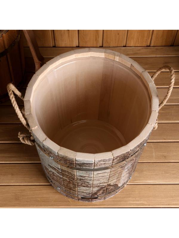 Запарник из липы, 13 л, пластиковая вставка, ручки веревки, 