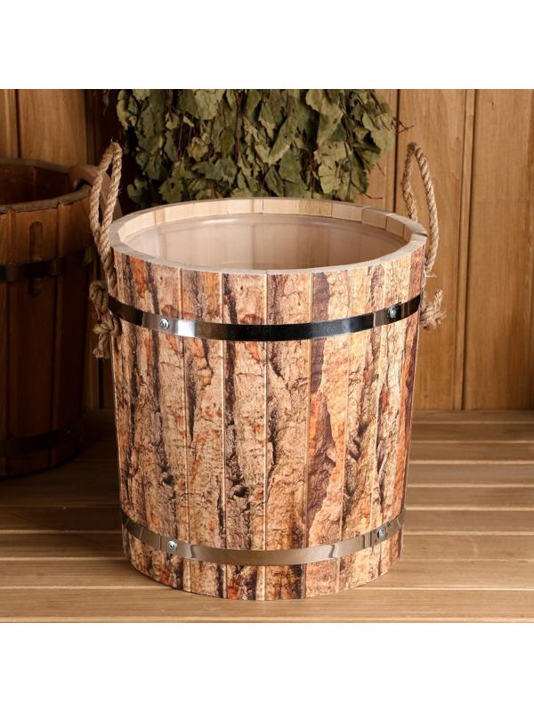 Запарник из липы, 13 л, пластиковая вставка, нержавеющий обод, ручки веревки, 