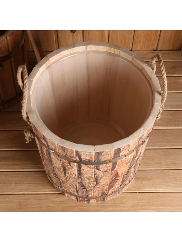 Запарник из липы, 13 л, пластиковая вставка, нержавеющий обод, ручки веревки, 