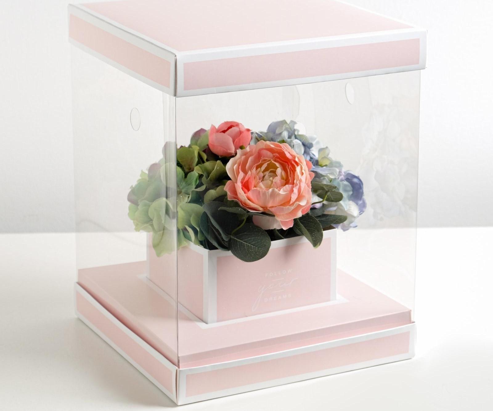 Коробка для цветов с вазой и PVC окнами складная Follow Your Dreams, 23 х 30 х 23 см