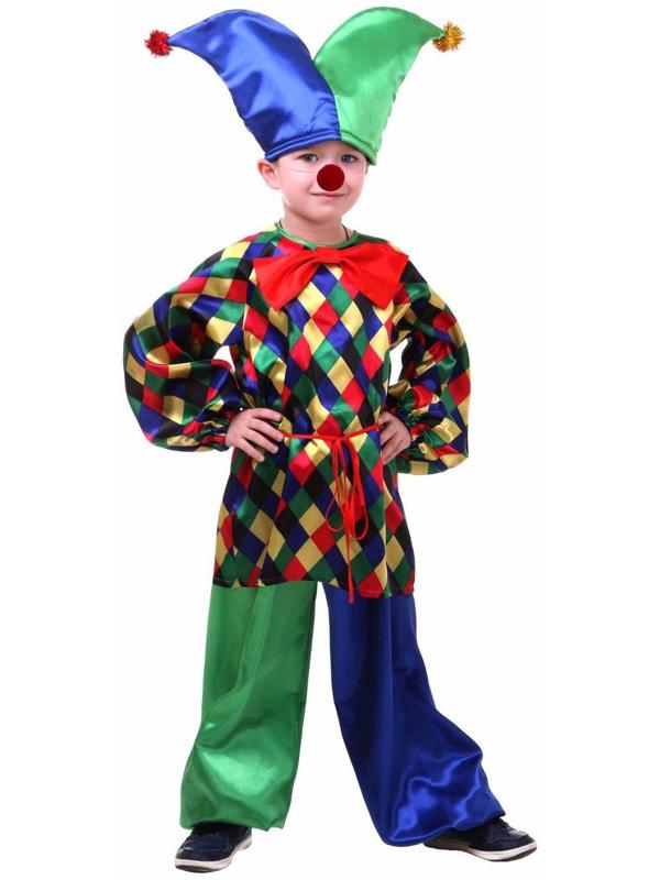 Карнавальный костюм «Клоун Кеша», рубашка, штаны, шапка, бант, носик, р. 32, рост 128 см