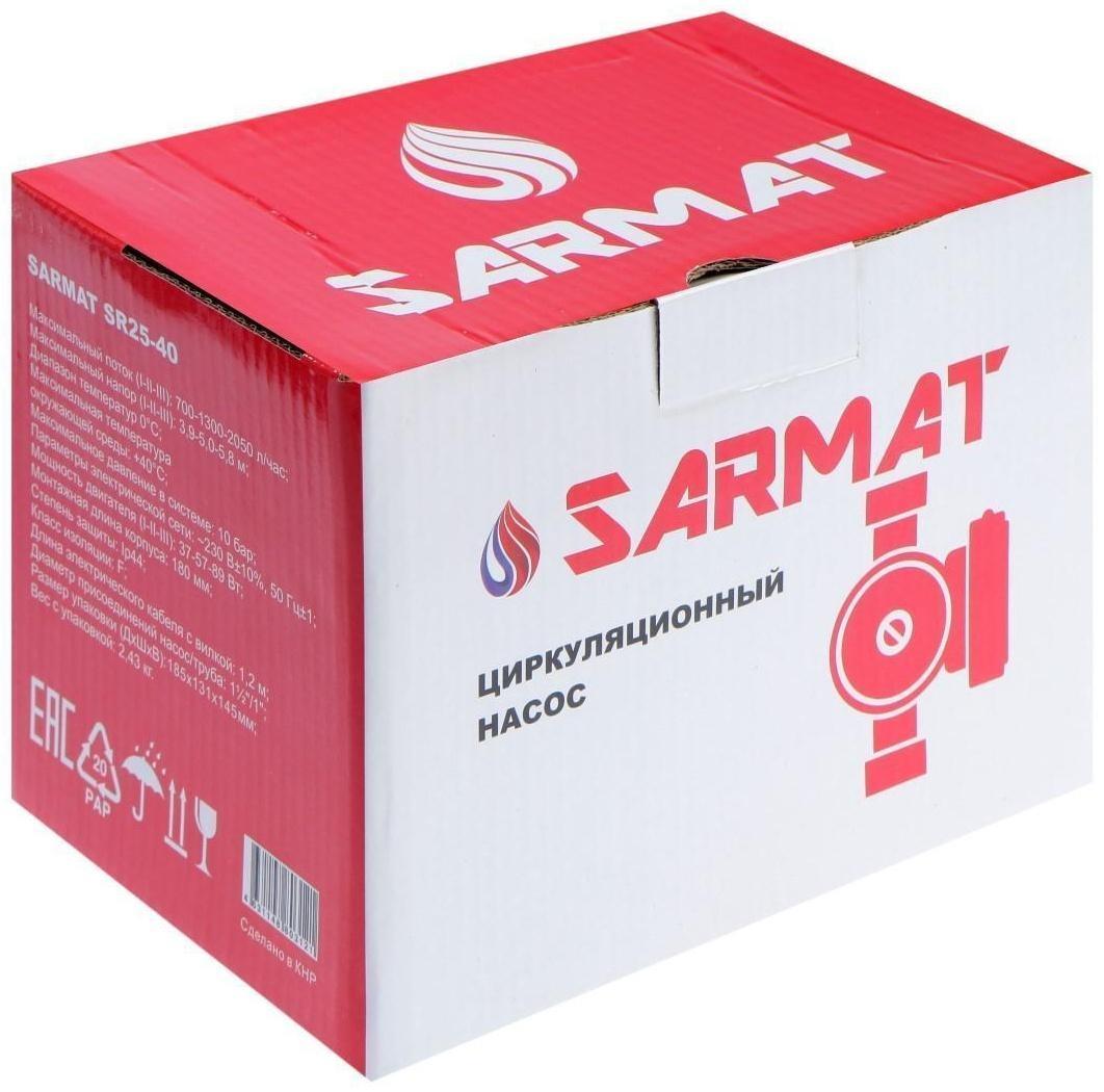 Насос циркуляционный SARMAT SR 25-40, 37/57/89 Вт, напор 4 м, кабель 1.2 м
