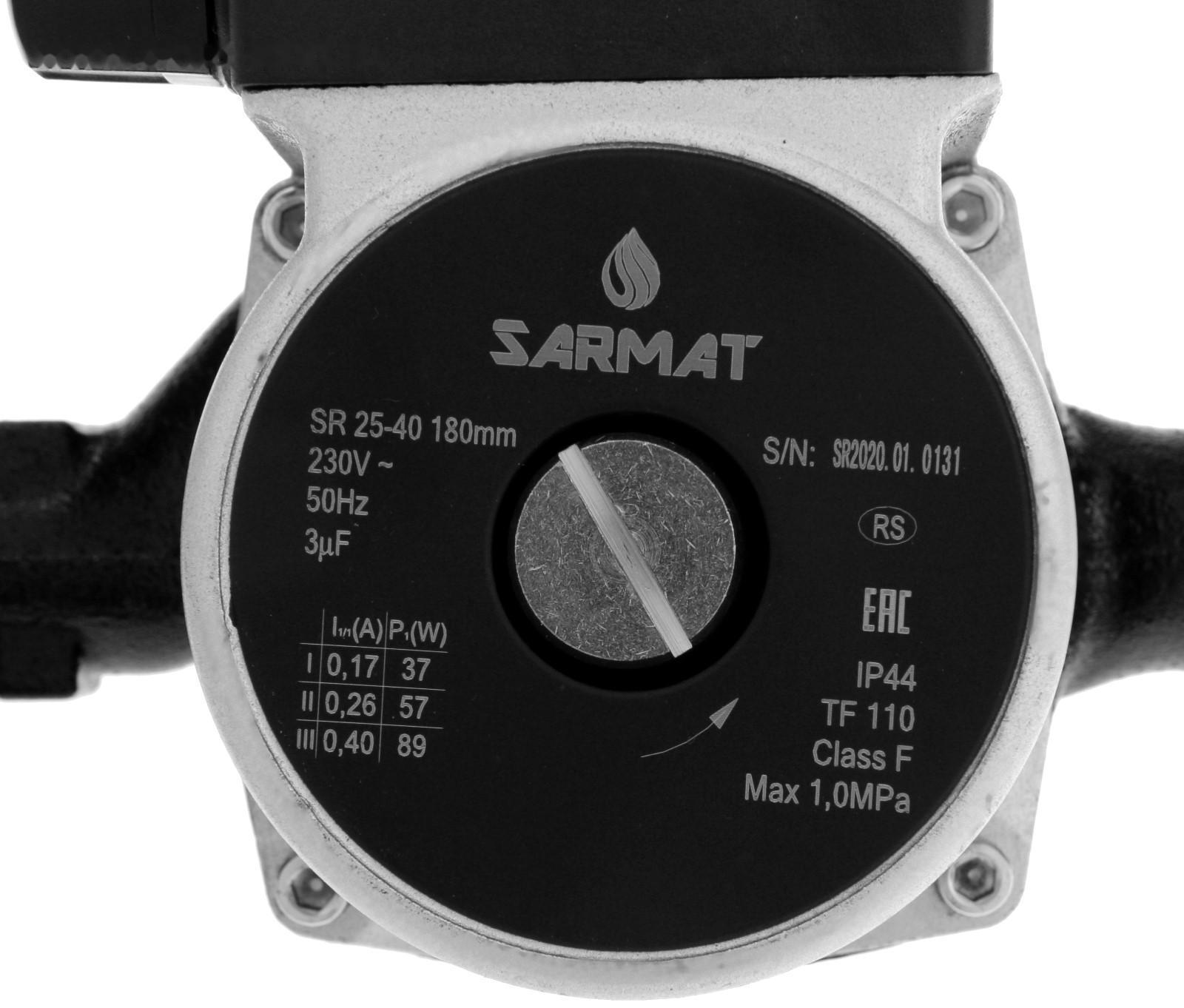 Насос циркуляционный SARMAT SR 25-40, 37/57/89 Вт, напор 4 м, кабель 1.2 м
