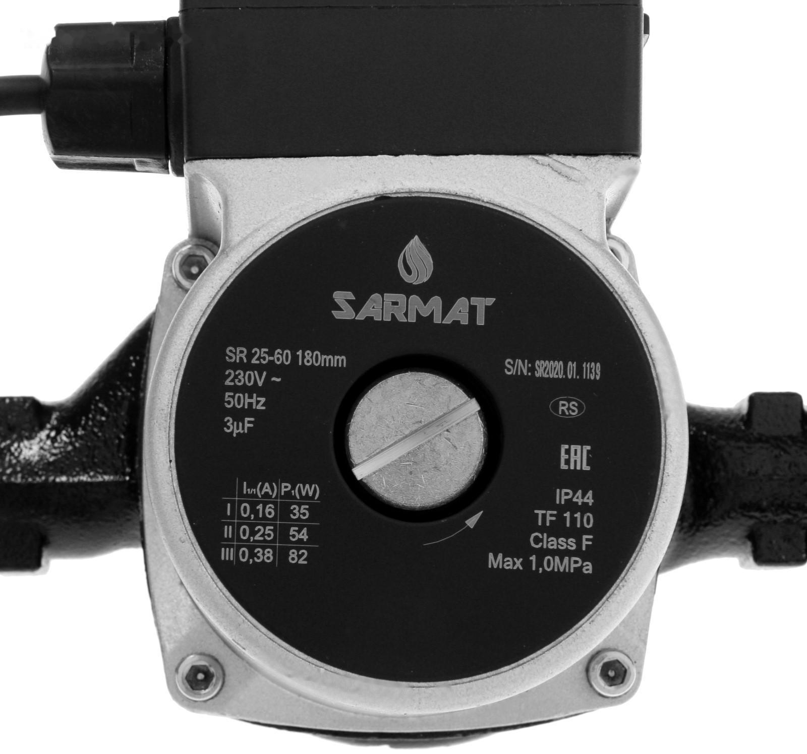 Насос циркуляционный SARMAT SR 25-60, 35/54/82 Вт, напор 6 м, кабель 1.2 м