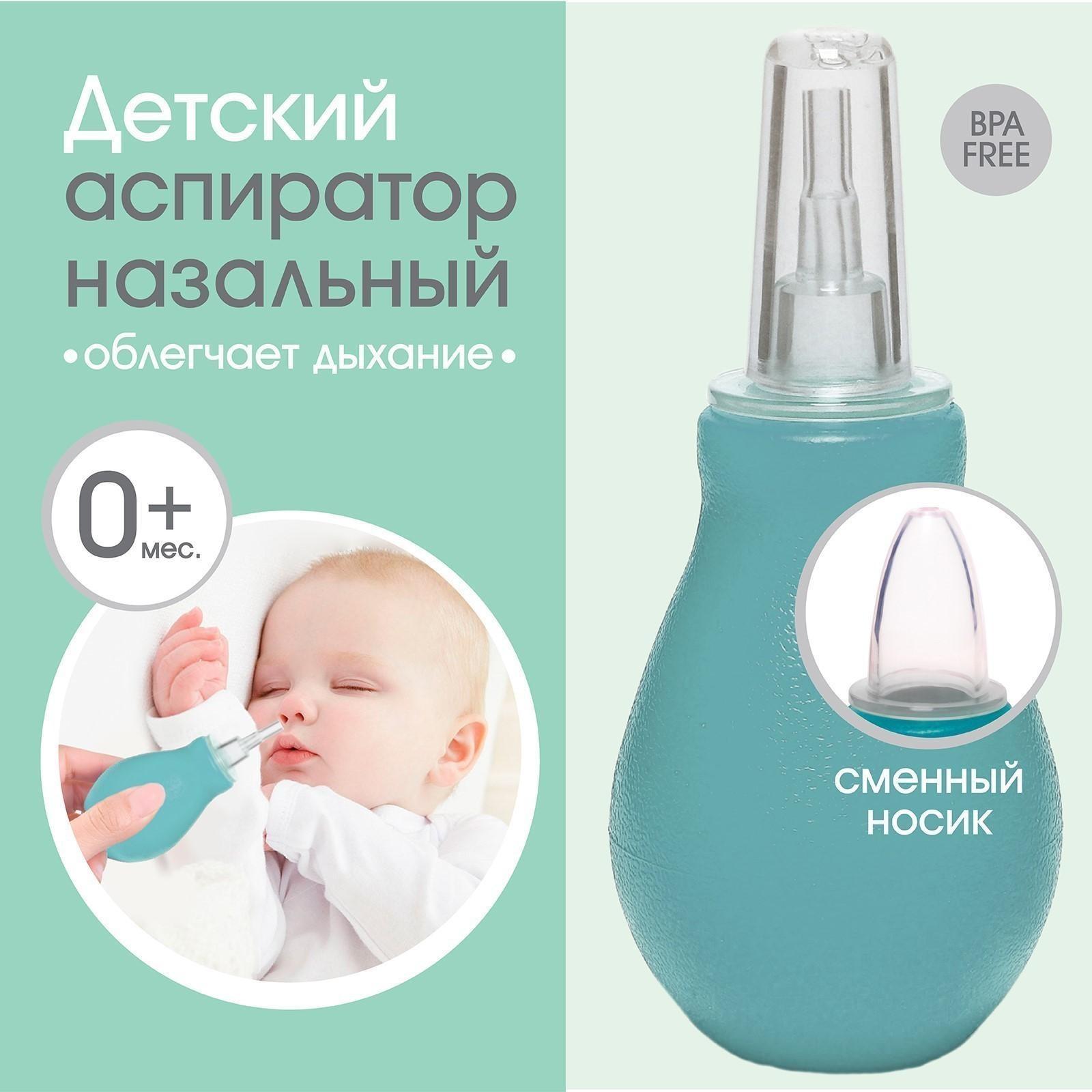 Аспиратор назальный со сменным носиком, цвет голубой