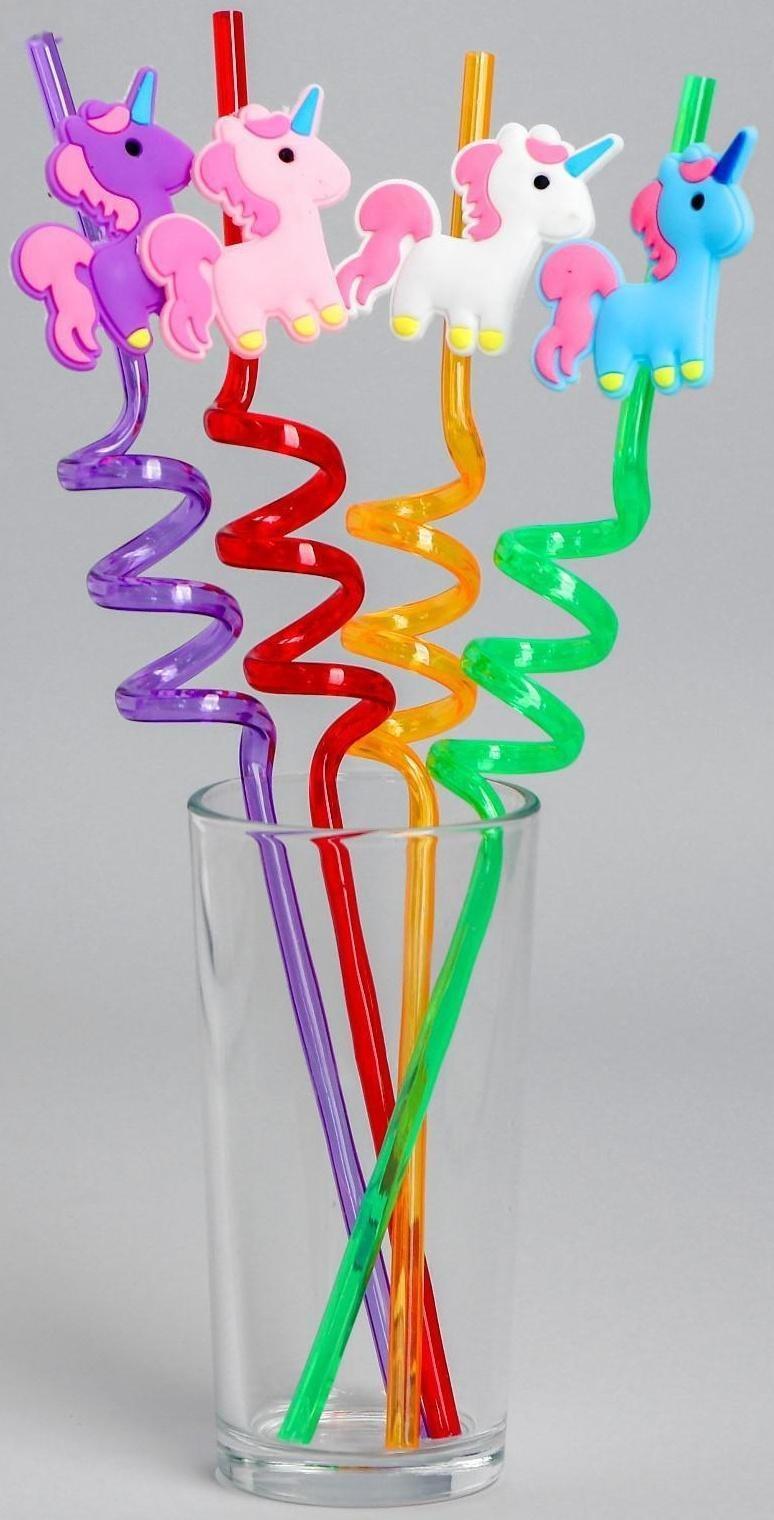 Трубочка из пластика «Единорог», набор 4 шт., МИКС