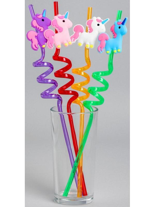 Трубочка из пластика «Единорог», набор 4 шт., МИКС