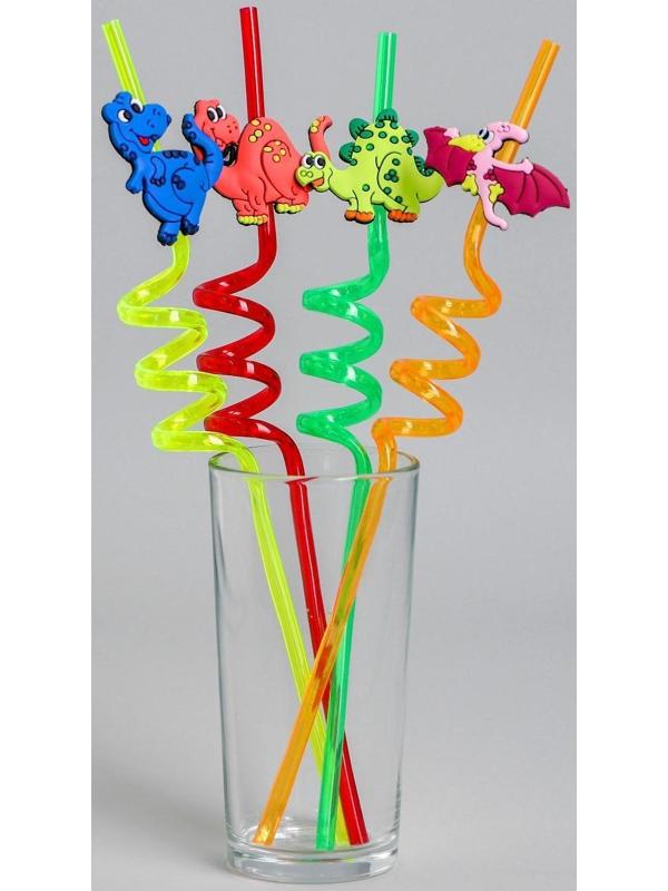 Трубочка из пластика «Динозавр», набор 4 шт., МИКС